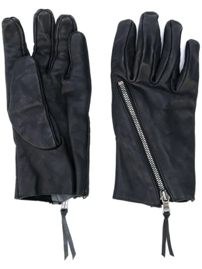 The Viridi-anne Zip Detail Textured Gloves In Black