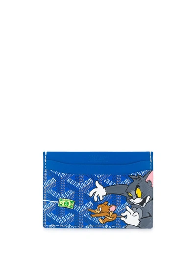 Pre-owned Goyard 2000s Logo Tom And Jerry Printed Cardholder In Blue