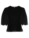 Isabel Marant Étoile Janette Smocked Half-sleeve Blouse In Black