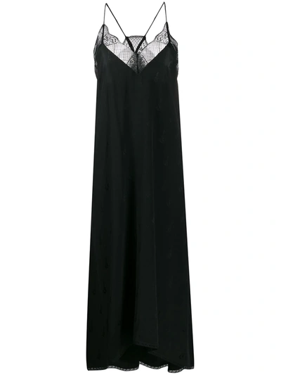 Zadig & Voltaire Risty Silk Lace-trim Dress In Noir