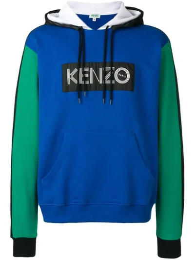 Kenzo Logo Patch Hoodie In French Blue