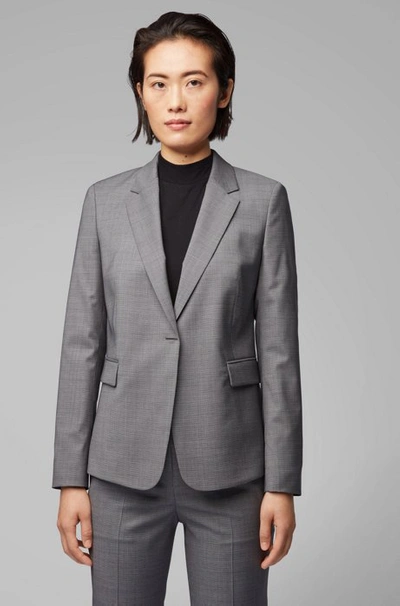 Hugo Boss - Regular Fit Jacket In Micro Patterned Wool With Hardware Closure - Patterned