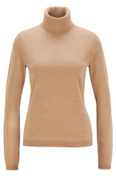 Hugo Boss - Roll Neck Sweater In Mercerized Merino Wool - Light Brown