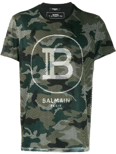 Balmain Tech Mesh Camo Cotton Jersey T-shirt In Green