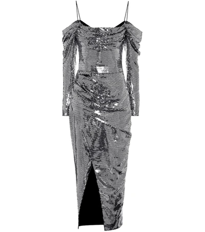 Rasario Cold Shoulder Sequined Midi Dress In Silver