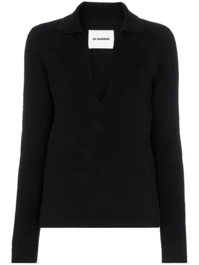 Jil Sander Pullover Mit V-kragen In Black