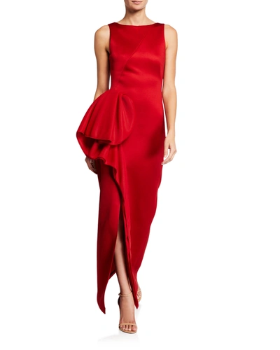 Emporio Armani Sleeveless Column Gown W/ Dramatic Sash & Slit In Red