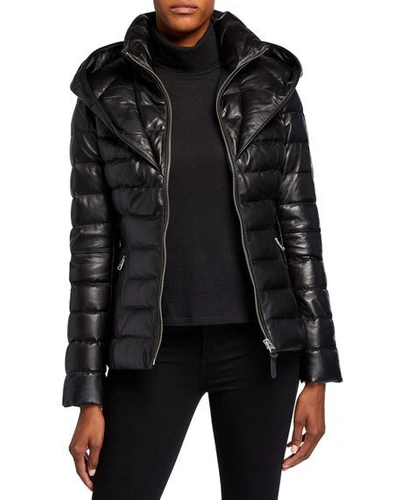 Mackage Andrea Hooded Bib Leather Coat In Black