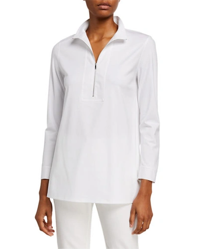 Lafayette 148 Forest Swiss Cotton Rib Zip-front Top In White