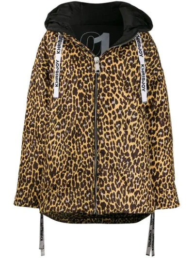 Khrisjoy New Joy Leopard=print Puffer Coat In Black