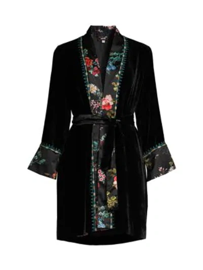 Johnny Was Velvet & Floral Print Belted Kimono Jacket In Black