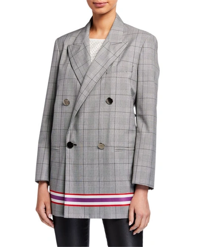 Emporio Armani Double-breasted Plaid Jacket With Racer Stripe In Multi Pattern