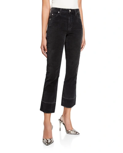 Amo Denim Bella Velveteen High-rise Boot-cut Jeans In Black