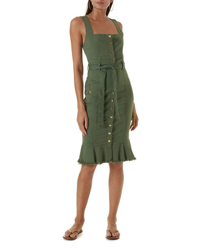 Melissa Odabash Ruby Frayed Denim Button-front Bodycon Dress In Olive