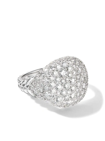 David Yurman 18k White Gold Chevron Pinky Ring With Pave Diamonds