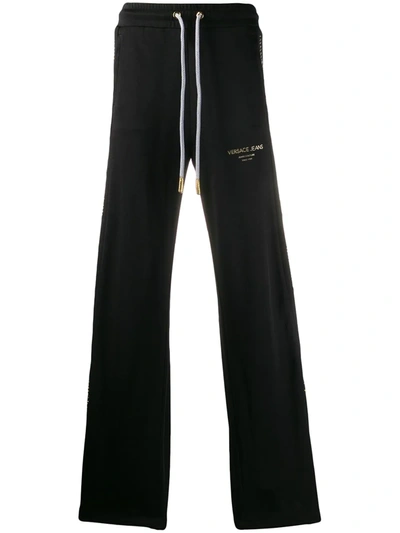 Versace Jeans Couture Wide-leg Embellished Panel Track Pants In Black