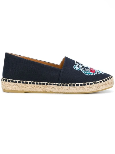 Kenzo White Tiger Embroidered Espadrille In Black
