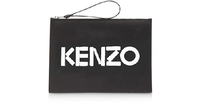 Kenzo Kontrast Black Leather Large Pouch