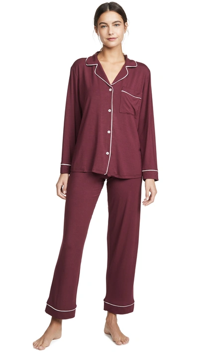 Eberjey Gisele Bordeaux Jersey Pyjama Set In Port/ivory