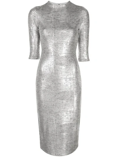 Alice And Olivia Delora Metallic Fitted Mock-neck Dress In Silver