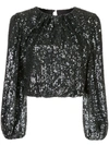 Alice And Olivia Avila Sequin Cropped Blouson Top In Silver