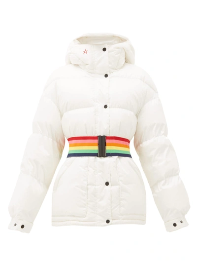 Perfect Moment Performance Ski Rainbow-belt Oversized Down Parka In Snow White