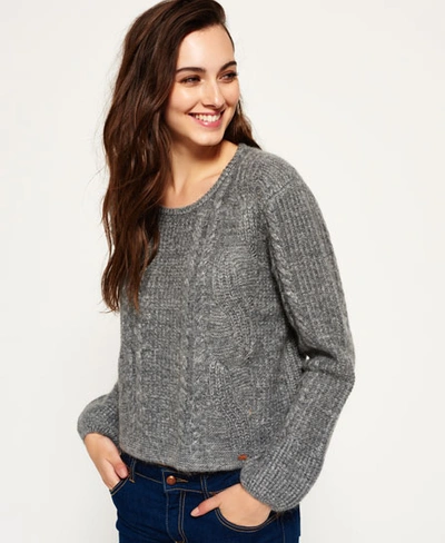 Superdry Bell Sleeve Cable Knit Jumper In Light Grey