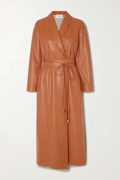 Nanushka Emery Vegan Leather Midi Shirtdress In Burnt Orange