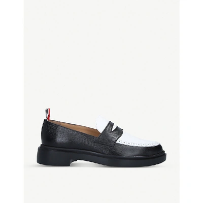 Thom Browne Leather Penny Loafers In Blk/white