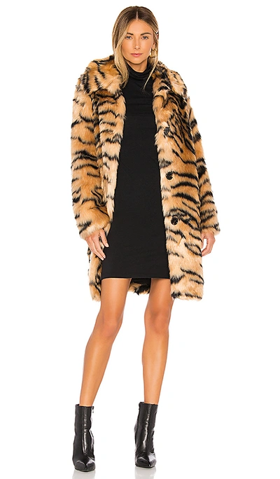 Kendall + Kylie Faux Fur Animal Print Coat In Tiger