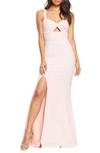 Dress The Population Brooke Twist Front Gown In Powder Blush