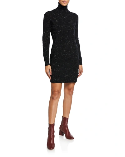 Theory Cashmere Donegal Knit Turtleneck Sweater Dress In Black Multi