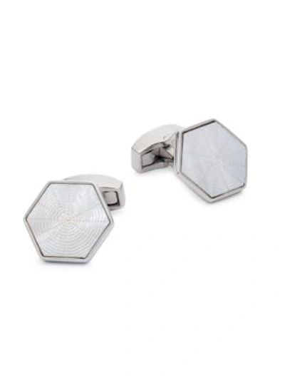 Tateossian Men's Rhodium-plated & Mother-of-pearl Hexagonal Cufflinks In White