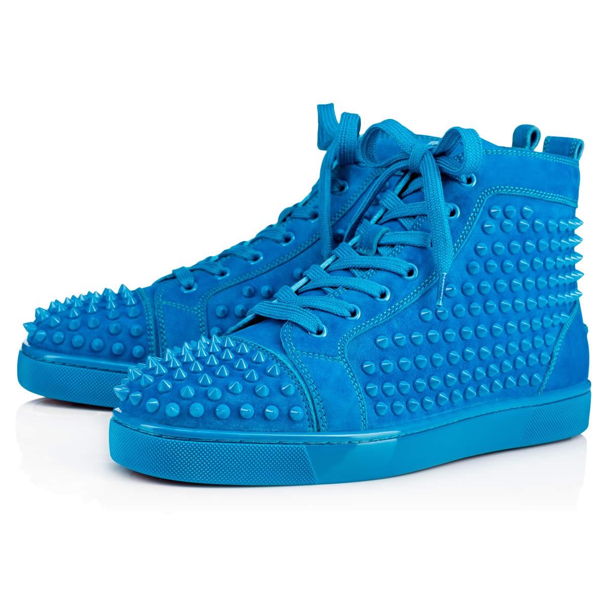 Christian Louboutin Louis Spikes Men's Flat Egyptian Blue Suede - Men Shoes  - | ModeSens