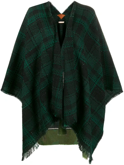 Ermanno Gallamini Checked Fringed-hem Cape In Green