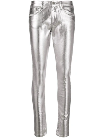 Roberto Cavalli Coated Skinny Jeans In Silver