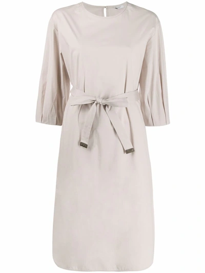 Peserico Belted Mid-length Dress In Neutrals