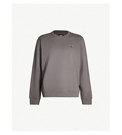 Fendi Bag Bugs-embroidered Stretch-cotton Sweatshirt In Slate Grey