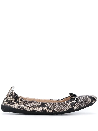 Tod's Python-embossed Leather Ballet Flats In Black White