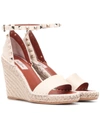 Valentino Garavani Rockstud Double Leather Wedge Espadrilles In Light Ivory/light Cuir