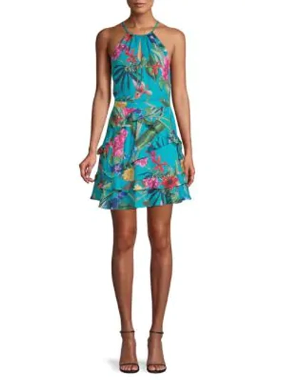 Parker Ruffled Floral Fit-&flare Dress In Blue Multi | ModeSens