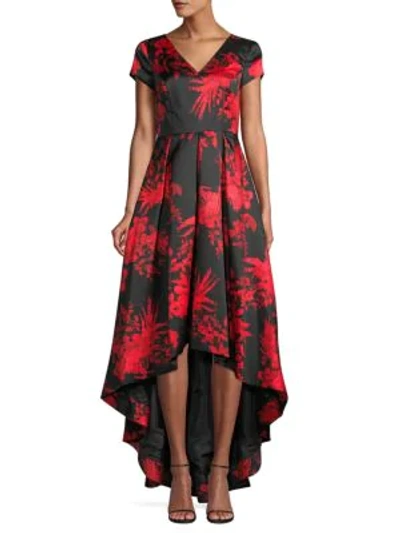 Calvin Klein Floral High-low Dress In Red Black