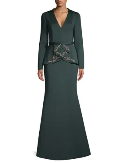 Badgley Mischka Embellished Mermaid Gown In Dark Emerald