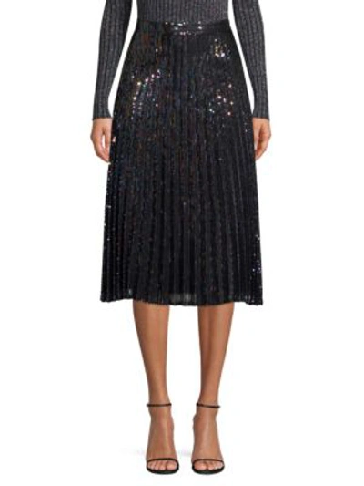 Parker Citrine Iridescent Sequin Pleated Skirt In Petrol
