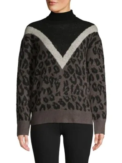 Allison New York Leopard-print Colorblock Turtleneck Sweater In Black