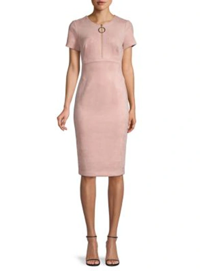 Calvin Klein Partial Zip Short-sleeve Sheath Dress In Blush