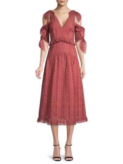 Rebecca Taylor Karina Ruffled Cold-shoulder Cotton A-line Dress In Cinnamon