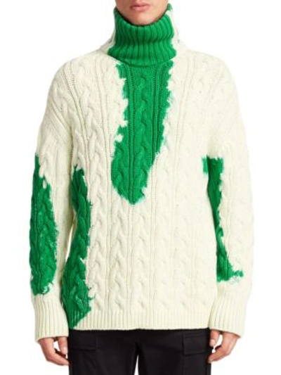 Balenciaga Long-sleeve Bleach Turtleneck Sweater In Green