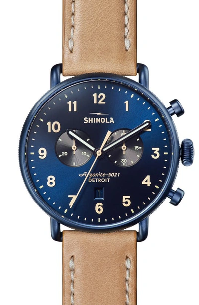 Shinola The Canfield Chronograph Sunray Dial Leather Strap Watch In Blue Pattern