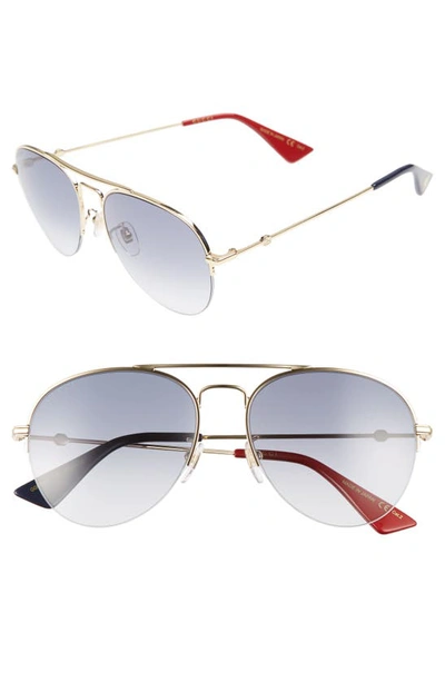 Gucci 56mm Aviator Sunglasses In Gold/ Grey